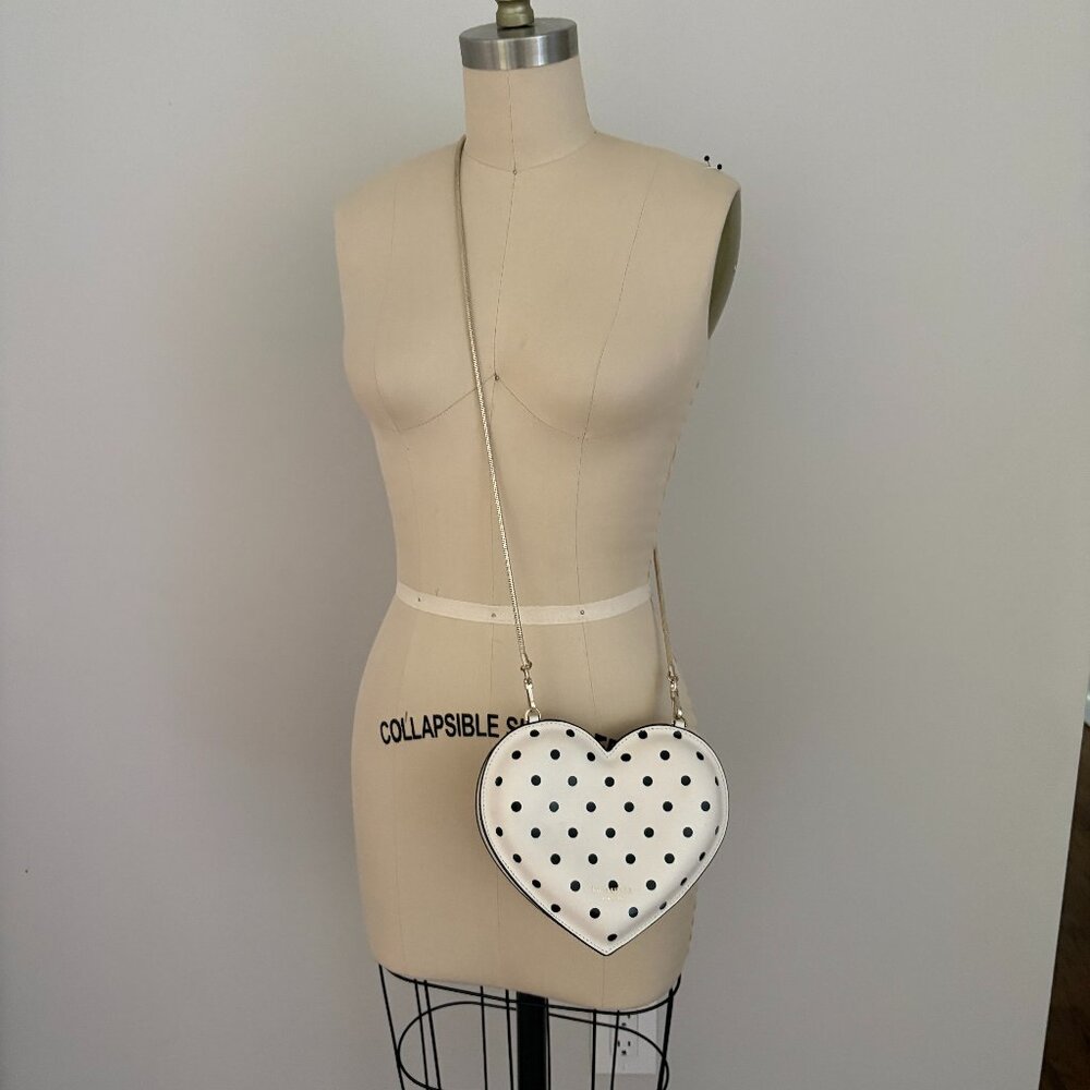 Kate Spade 3D Cabana Dot Heart Crossbody Parchment Black Dots Coquette